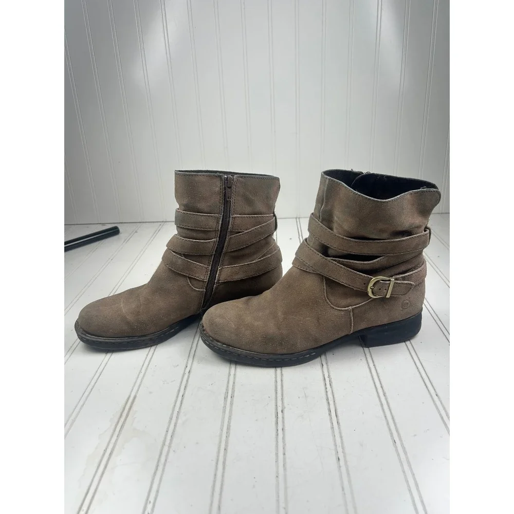 Born Vintage Laila Distressed Taupe Suede Ankle Boots Women's Size 8.5